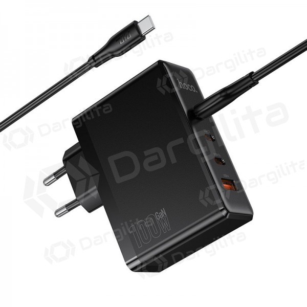 Tinklo įkroviklis Hoco N85 100 W 3x USB-C + USB-A su USB-C laidu 2 m juodas