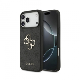 Apple iPhone 18 Pro dėklas "Guess PU 4G Metal Logo" (pilkas)