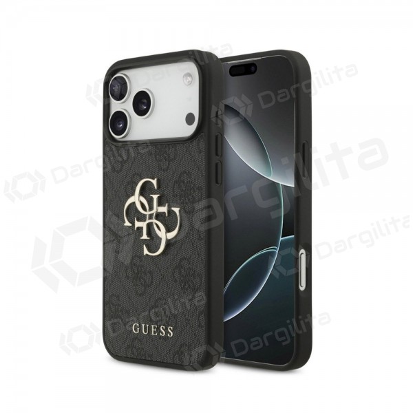 Apple iPhone 18 Pro dėklas "Guess PU 4G Metal Logo" (pilkas)