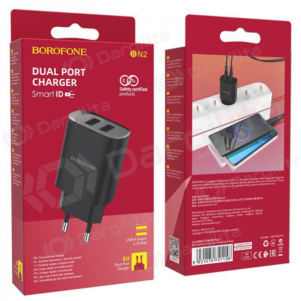 Įkroviklis Borofone BN2 2xUSB 2.1A (juodas) Įkroviklis Borofone BN2 2xUSB 2.1A (juodas)