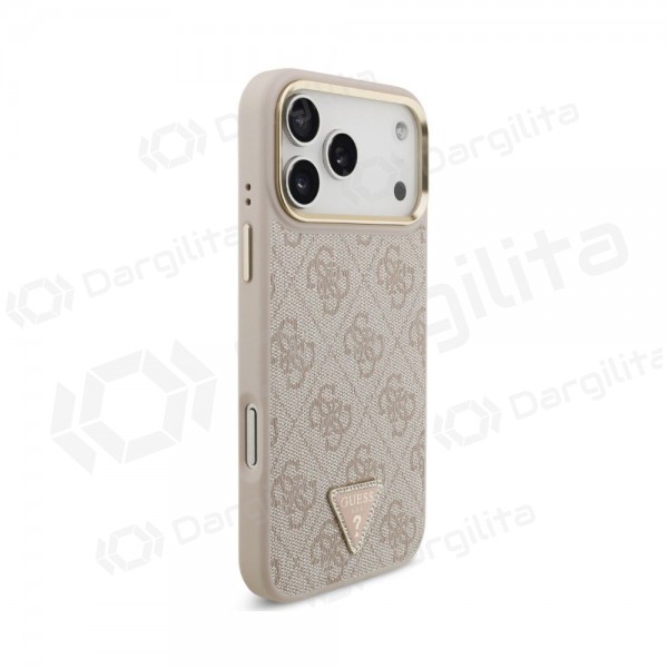 Apple iPhone 18 Pro Max dėklas "Guess PU Leather 4G Strass Triangle Logo Gold Frame MagSafe" (rožinis)