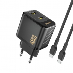 Telefono įkroviklis Dudao A28PC 45 W GaN 2x USB-C su USB-C laidu 1 m juodas