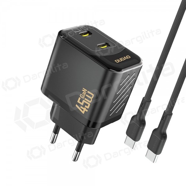 Telefono įkroviklis Dudao A28PC 45 W GaN 2x USB-C su USB-C laidu 1 m juodas