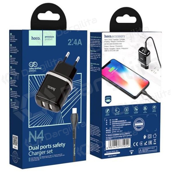 Įkroviklis HOCO N4 Aspiring Dual USB + type-C kabelis (5V 2.4A) (juodas)