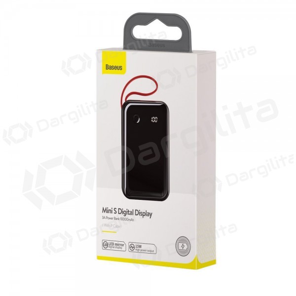 Išorinė baterija Power Bank Baseus Mini S USB + USB Type C + Lightning 3A 10000mAh juoda PPXF-E01