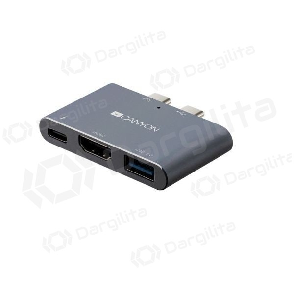 Adapteris CANYON Apple Thunderbolt 3 MULTIPORT HUB (type-C, USB 3.0, HDMI) (pilkas)