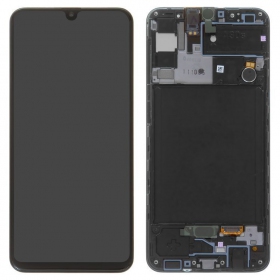 Samsung Galaxy A30s ekranas (juodas) (su rėmeliu) (originalus)