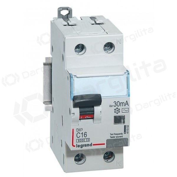 Automatinis jungiklis su srovės nuotekio rėle Legrand 411002 (16A, 1P+N, 230V, 30mA, RCBO)