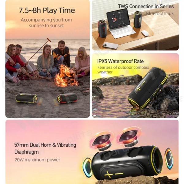 Nešiojama garso kolonėlė Awei KA5 Bluetooth 20W juoda