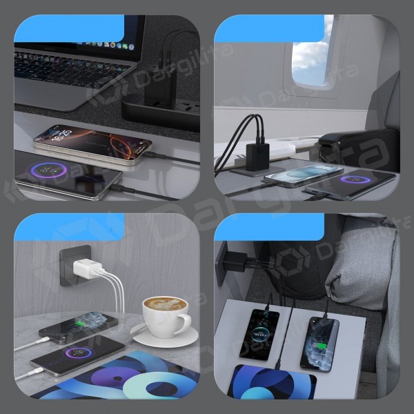 Telefono įkroviklis Dudao A28PC 45 W GaN 2x USB-C su USB-C laidu 1 m juodas