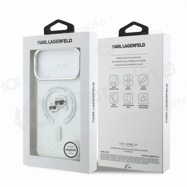 Apple iPhone 18 Pro dėklas "Karl Lagerfeld IML K&CH Heads Metal Frame MagSafe" (skaidrus)