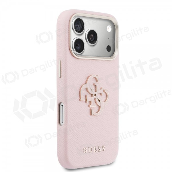 Apple iPhone 17 Pro Max dėklas "Guess PU Grained 4G Resin Metal Logo" (rožinis)