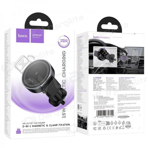 Automobilinis telefono laikiklis su belaidžiu įkrovimu Hoco HW35 MagSafe 15 W į ventiliacijos groteles