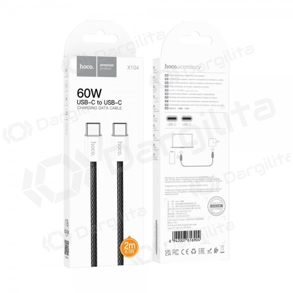USB-C laidas Hoco X104 USB-C į USB-C 2 m 60 W juodas