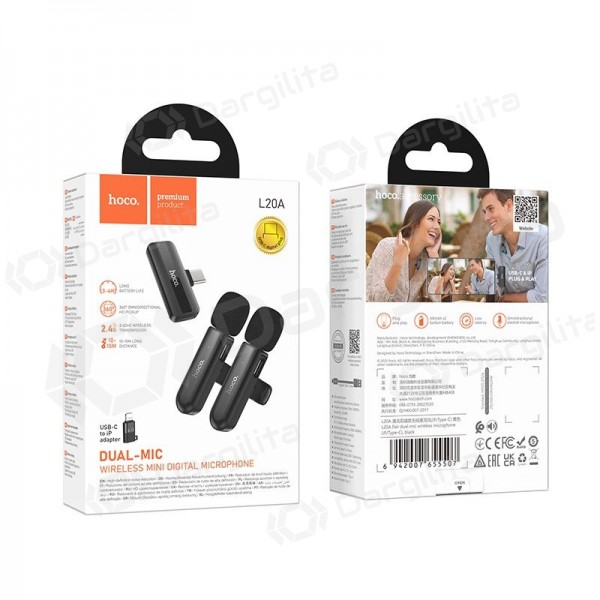 Belaidžių mikrofonų rinkinys Hoco L20A USB-C ir Lightning juodas