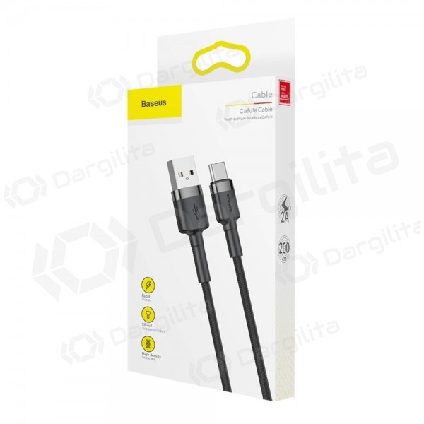 USB kabelis Baseus Cafule Type-C 2.0m 2.0A (pilkas-juodas) CATKLF-CG1