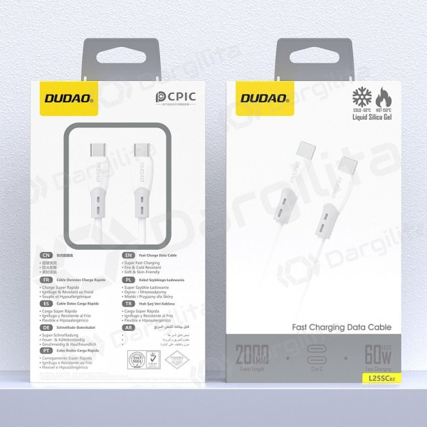 USB-C laidas Dudao L25SC USB-C į USB-C 2 m 60 W baltas