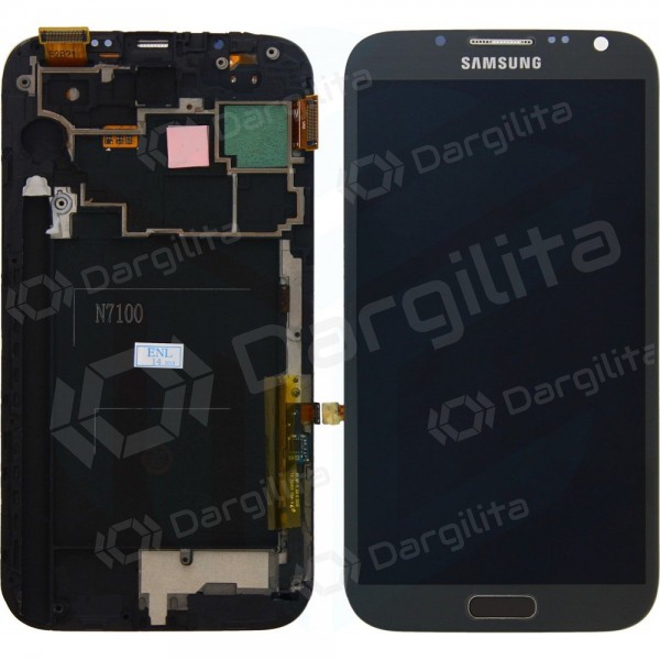 Samsung N7100 Galaxy Note 2 LCD ekranas su liečiamu stikliuku (juodas) (su rėmeliu) (service pack) (originalus)