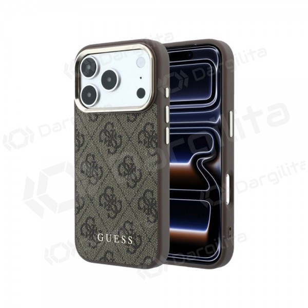 Apple iPhone 18 Pro dėklas "Guess PU Leather 4G Gold Frame MagSafe" (rudas)