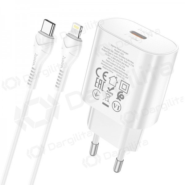 Telefono įkroviklis Hoco N22 25 W USB-C su Lightning laidu 1 m baltas