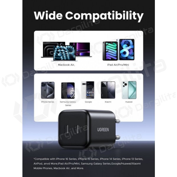 Telefono įkroviklis Ugreen X526 45 W USB-C + USB-C GaN PD QC PPS juodas