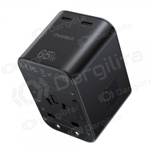 Telefono įkroviklis Choetech PD5009 65 W 2xUSB-C + USB-A PD GaN juodas
