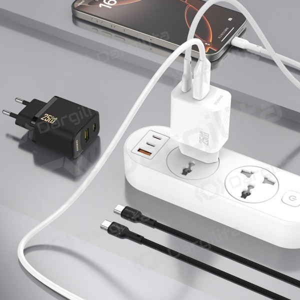 Telefono įkroviklis Dudao A26TC 25 W GaN USB-C + USB-A su USB-C laidu 1 m baltas