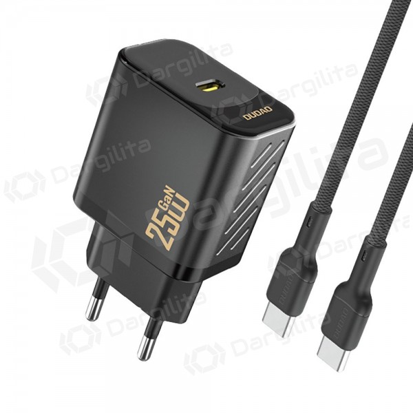 Įkroviklis Dudao A27C GaN 25W USB-C + USB-C to USB-C cable 1.0m juodas