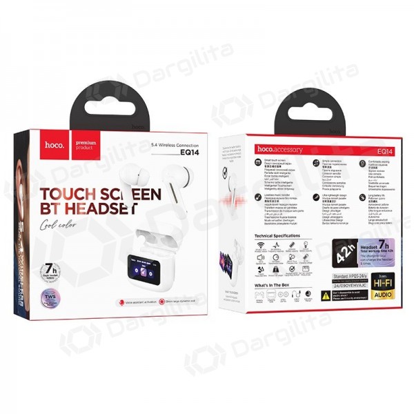 Belaidės ausinės su mikrofonu Hoco EQ14 Bluetooth 5.4 baltos