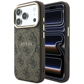 Apple iPhone 18 Pro Max dėklas "Guess PU Leather 4G Gold Frame Embossed MagSafe"