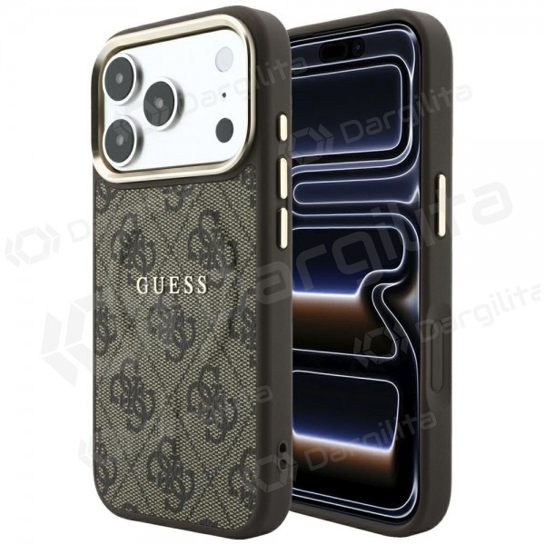 Apple iPhone 18 Pro Max dėklas "Guess PU Leather 4G Gold Frame Embossed MagSafe" (rudas)