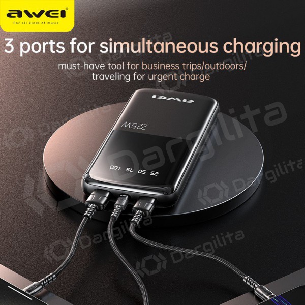 Išorinė baterija Power Bank Awei P10K 22.5W 10000mAh juoda
