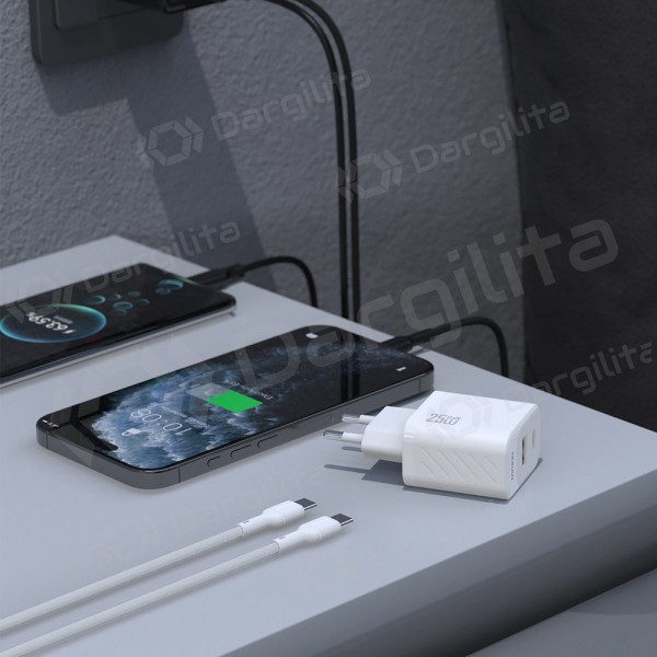 Telefono įkroviklis Dudao A26TC 25 W GaN USB-C + USB-A su USB-C laidu 1 m baltas