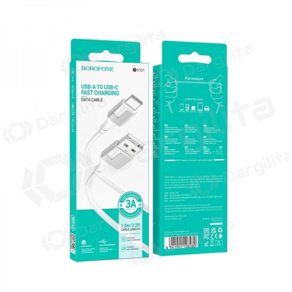 USB-C laidas Borofone BX101 USB-A į USB-C 1 m baltas