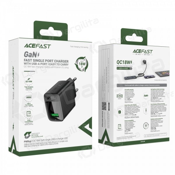 Telefono įkroviklis Acefast 18 W USB-A juodas