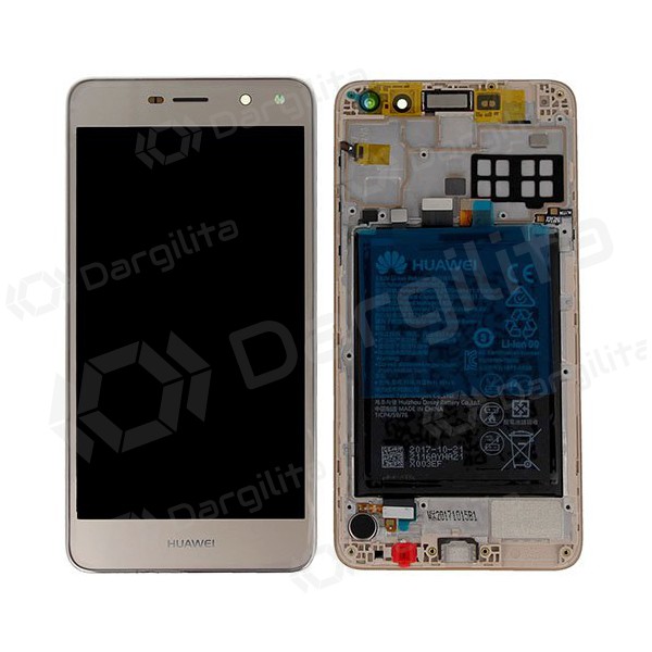 Huawei Y6 2017 (Nova Young) / Y5 2017 (Y5-3) ekranas (auksinis) (su rėmeliu ir baterija) (service pack) (originalus)