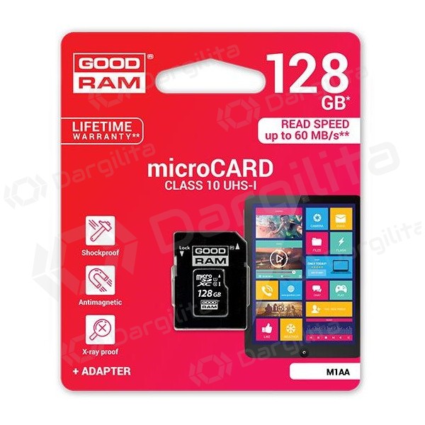Atminties korta GOODRAM MicroSD 128Gb (class 10) + SD adapter