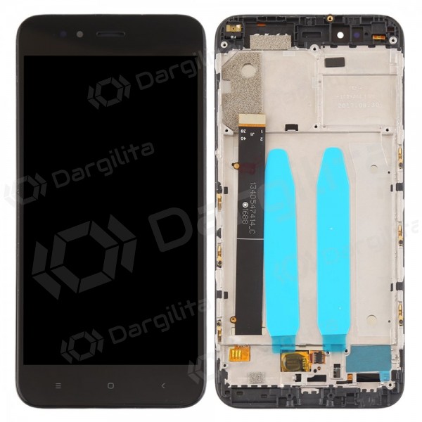 Xiaomi Mi A1 / Mi 5X ekranas (juodas) (su rėmeliu) (naudotas grade A, originalus)
