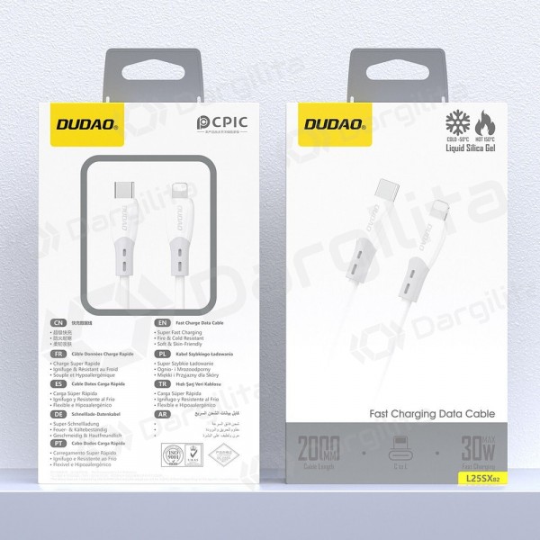 Lightning laidas Dudao L25SX USB-C į Lightning 2 m 30 W baltas