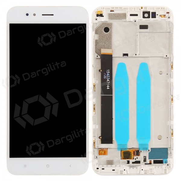 Xiaomi Mi A1 / Mi 5X ekranas (baltas) (su rėmeliu) (naudotas grade C, originalus)