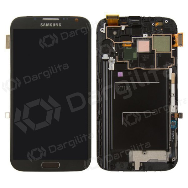 Samsung Galaxy Note 2 ekranas (juodas) (su rėmeliu) (originalus)