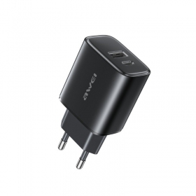 Telefono įkroviklis Awei PD85-EU 22.5 W USB-C + USB-A juodas