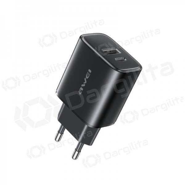 Telefono įkroviklis Awei PD85-EU 22.5 W USB-C + USB-A juodas