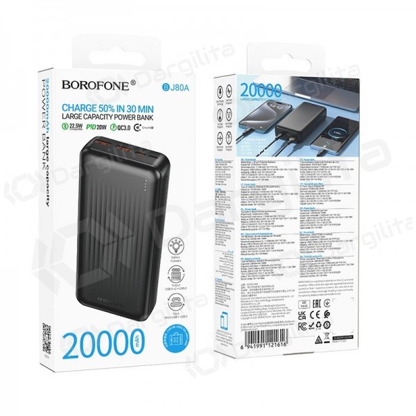Išorinė baterija (Power Bank) Borofone BJ80A 20000 mAh 22.5 W, juoda