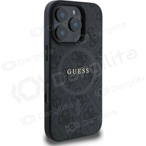 Apple iPhone 16 Pro dėklas "Guess PU Leather 4G Colored Ring MagSafe" (juodas)