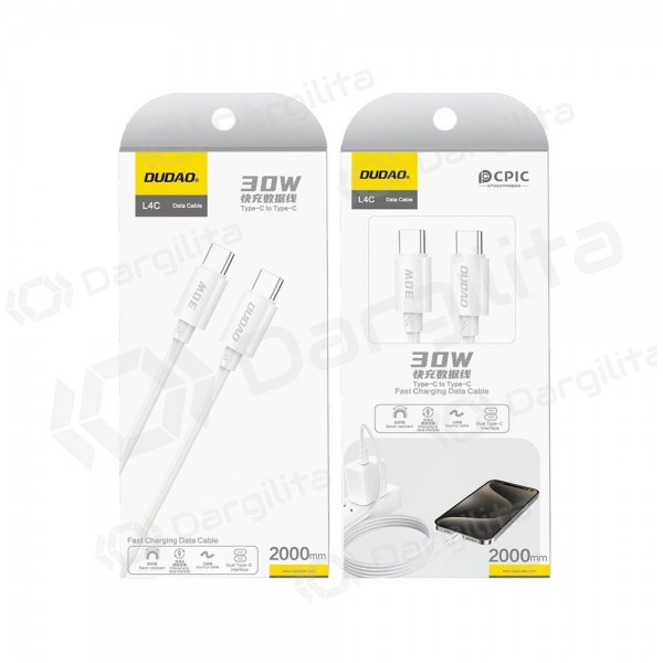 USB-C laidas Dudao L4C USB-C į USB-C 2 m 30 W baltas