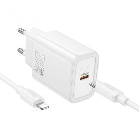 Telefono įkroviklis Hoco N60 20 W USB-C GaN Lightning baltas