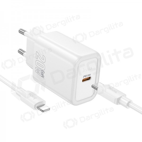 Telefono įkroviklis Hoco N60 20 W USB-C GaN Lightning baltas