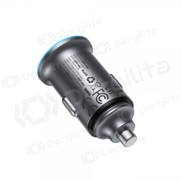 Automobilinis įkroviklis Acefast B15 65 W USB-C + USB-A PD QC pilkas
