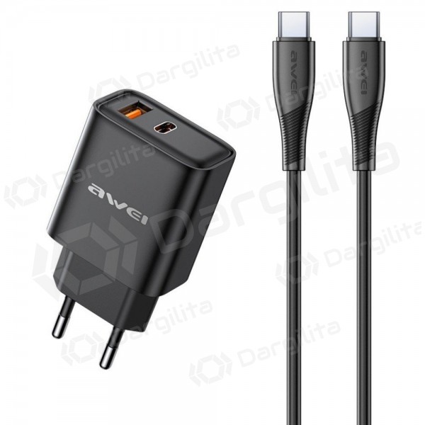Telefono įkroviklis Awei PD81C-EU 22.5 W USB-C + USB-A PD juodas